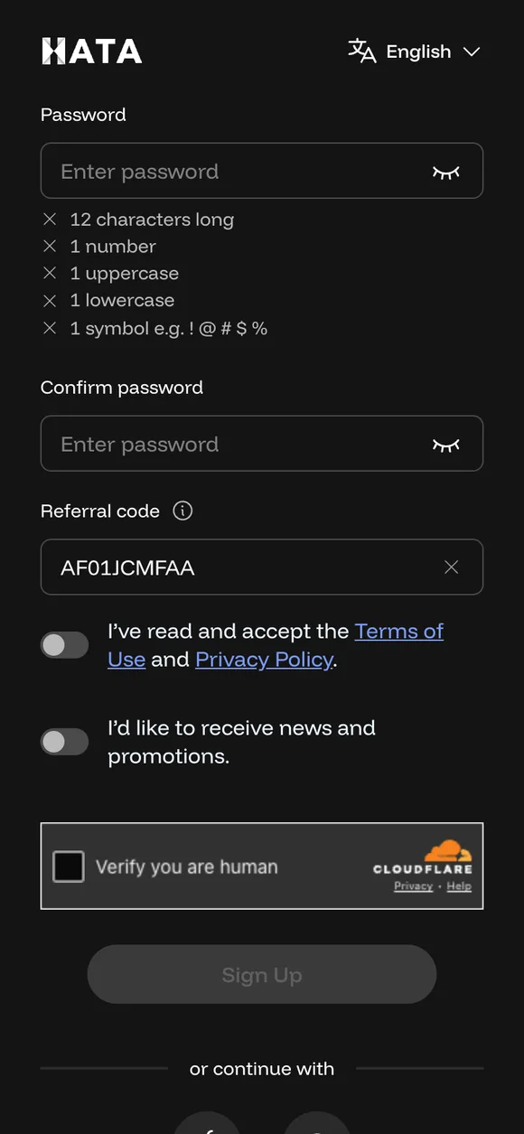 Kotak Referral code dah terisi AF01JCMFAA. Skrin paling penting.